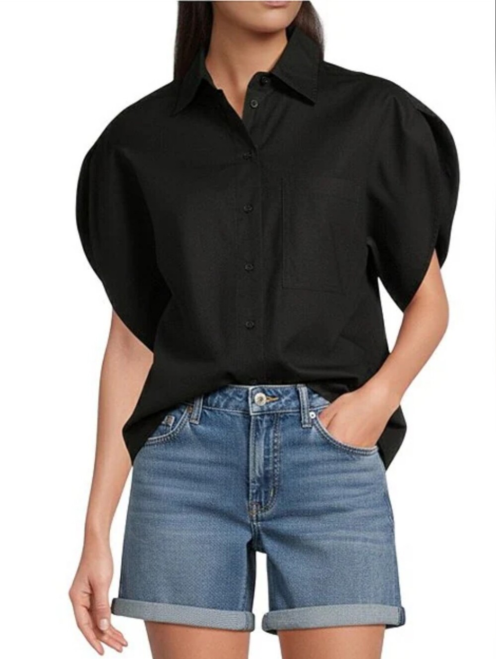 Gibson Latimer Black Puff Sleeve Button-Down Shirt